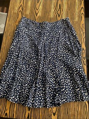 Christopher & Banks Navy and White Polka Dot Midi Skirt - Pleated Flare